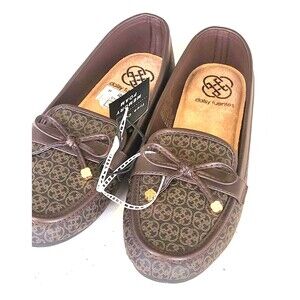 Daisy Fuentes Monogram Woman Comfort Slip On Flats brown Bows Size 6 NEW